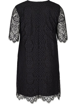 Kanten jurk met v-hals en korte mouwen, Black, Packshot image number 1