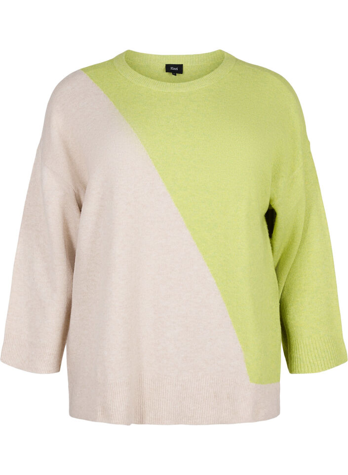 Gebreide blouse met ronde hals en colorblock, Tender Shoots Comb, Packshot image number 0