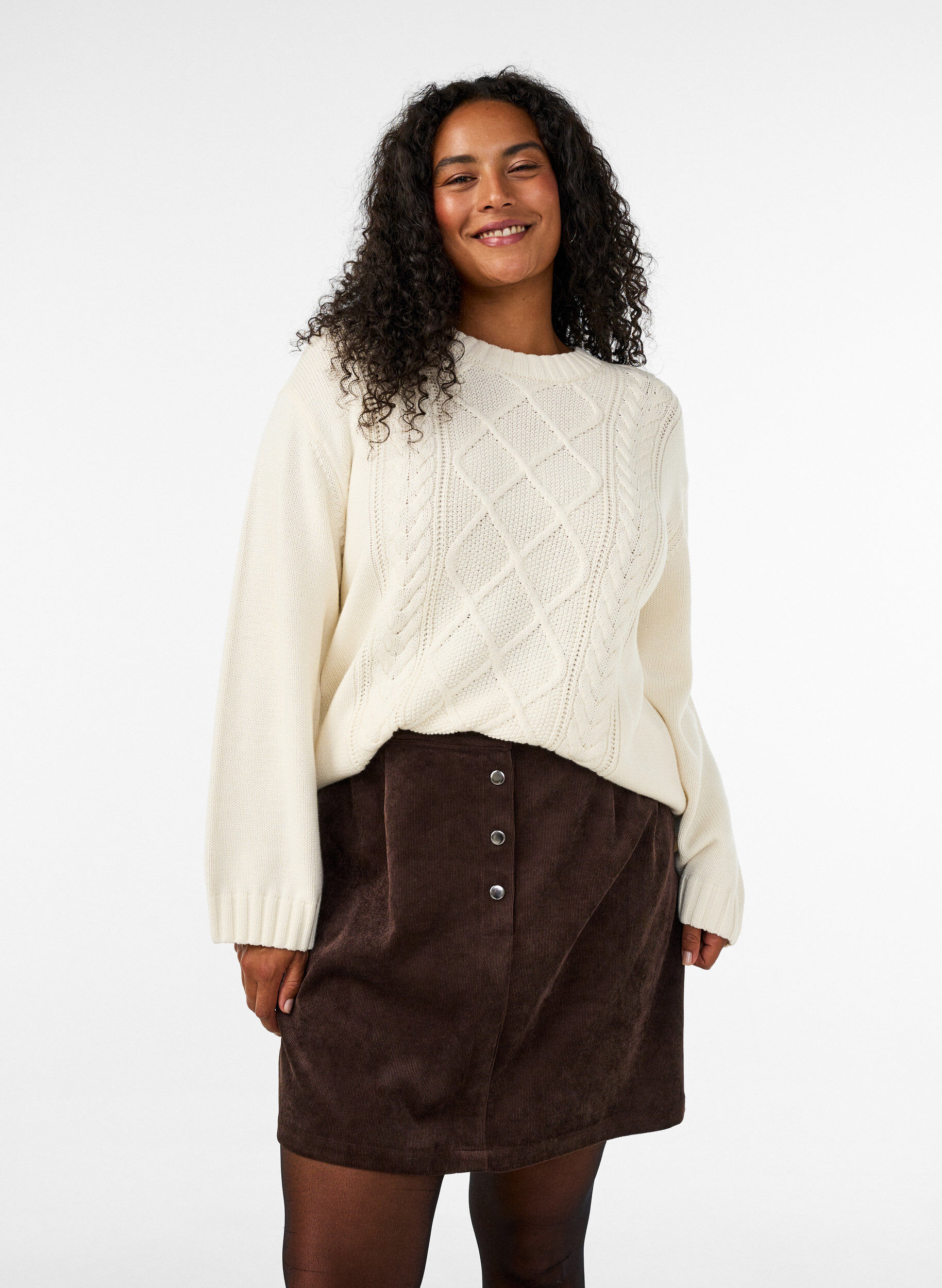 ZizziKorte corduroy rok met drukknopen, Bruin, Model image number 3