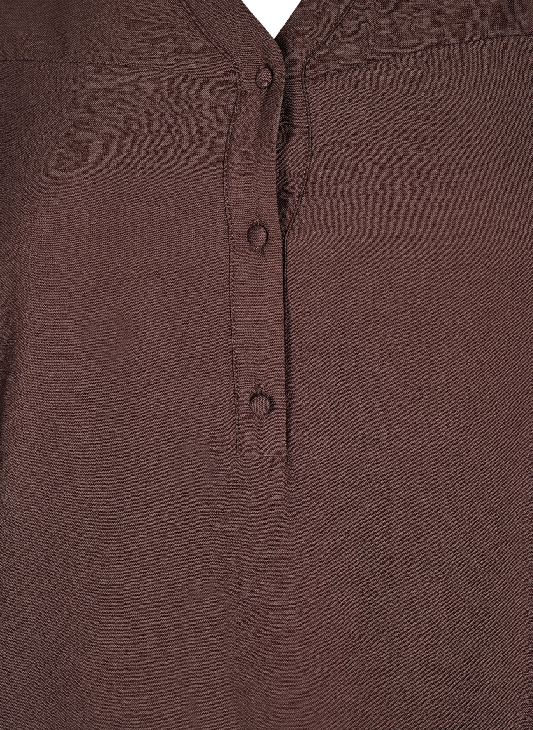 Zizzi Blouse met rucheskraag, Bruin, Packshot image number 2
