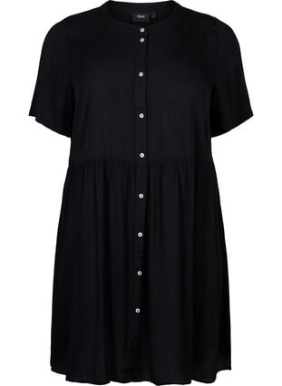 A-lijn viscose jurk met korte mouwen, Black, Packshot image number 0