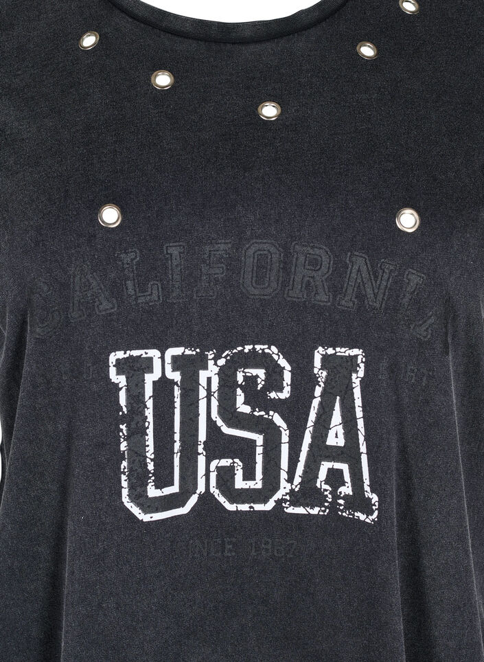 T-shirt met oogjes en print, Grey Washed , Packshot image number 2