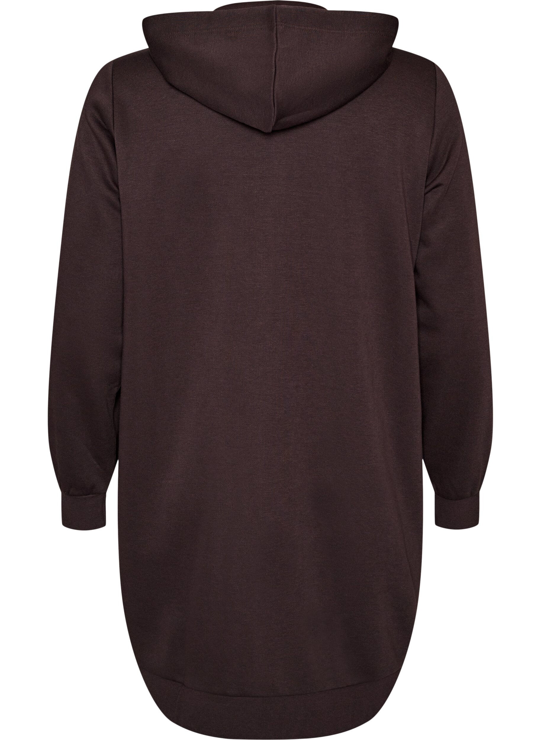 ZizziLange hoodie met ritssluiting en zakken, Bruin, Packshot image number 1