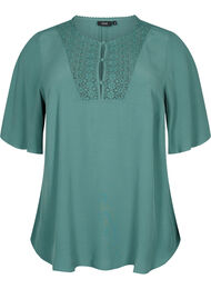 Viscose blouse met 1/2 mouwen en borduurwerk detail, Sea Pine
