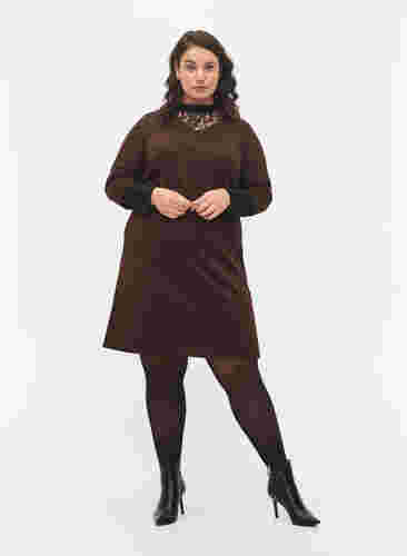 Effen jurk met v-hals en 3/4 mouwen, Coffee Bean, Model image number 2