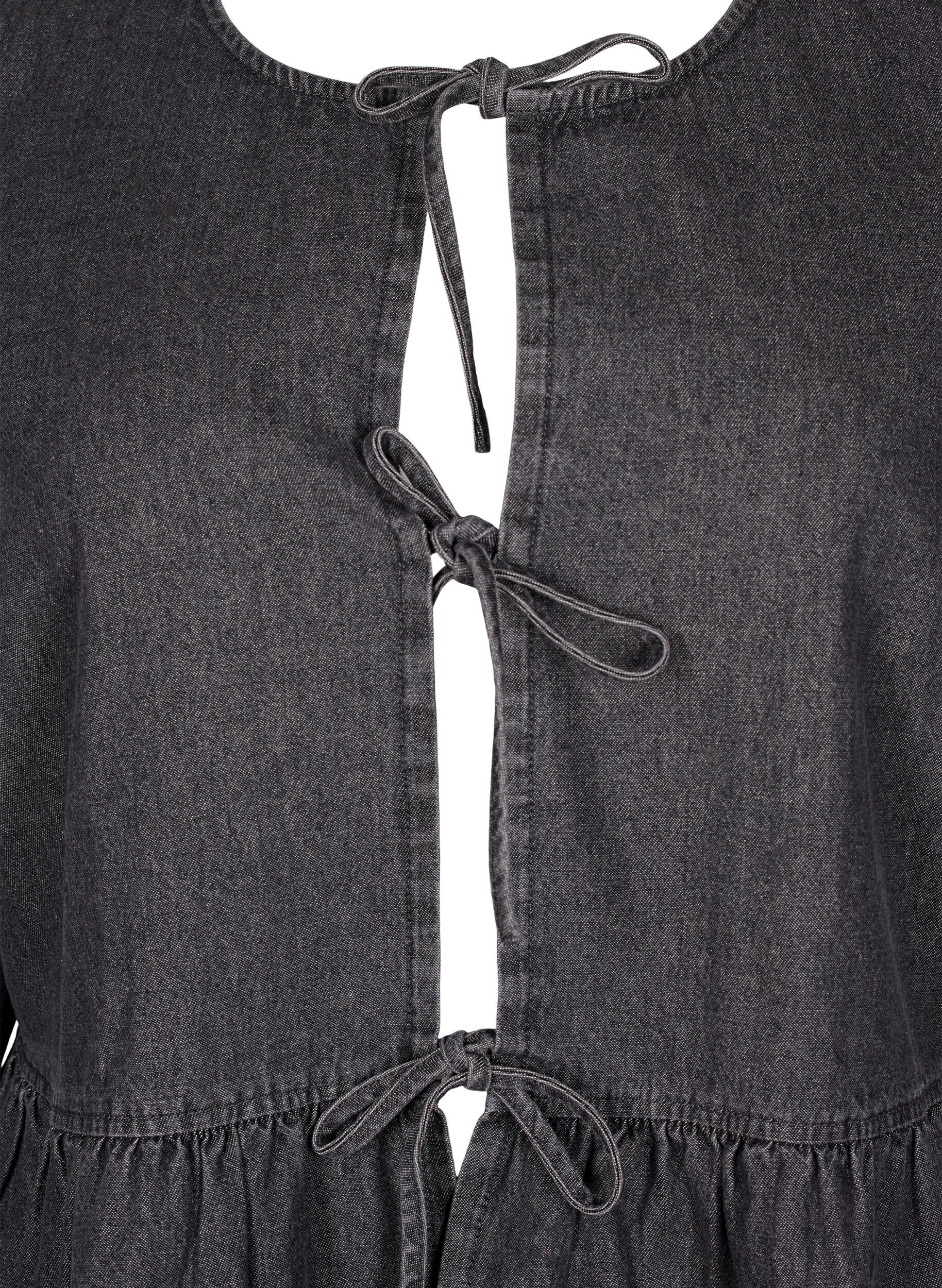 Zizzi Peplum blouse van denim met striksluiting, Grijs, Packshot image number 2
