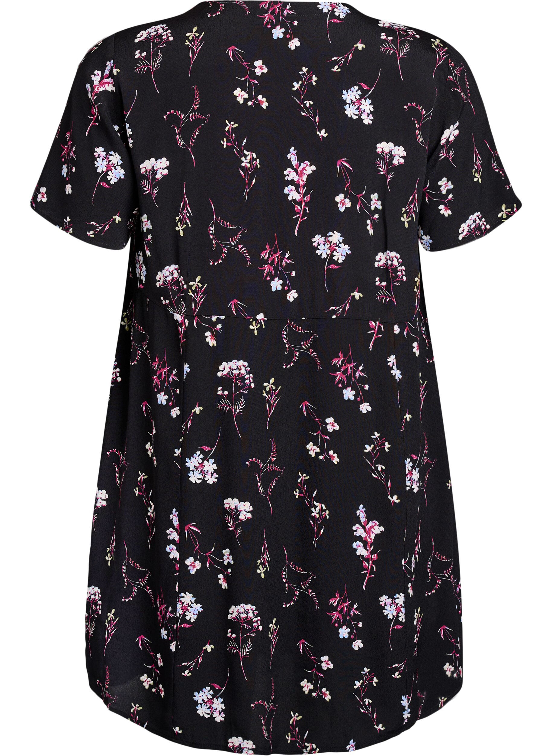 ZizziKorte jurk met bloemenprint, Zwart, Packshot image number 1