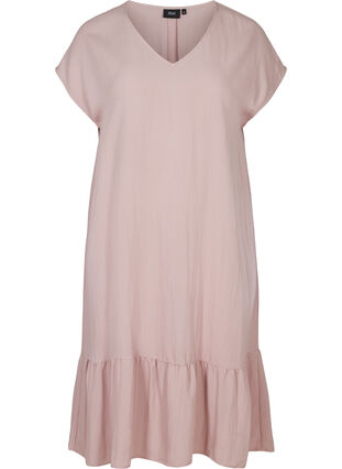 Viscose jurk met korte mouwen en v-hals, Deauville Mauve, Packshot image number 0