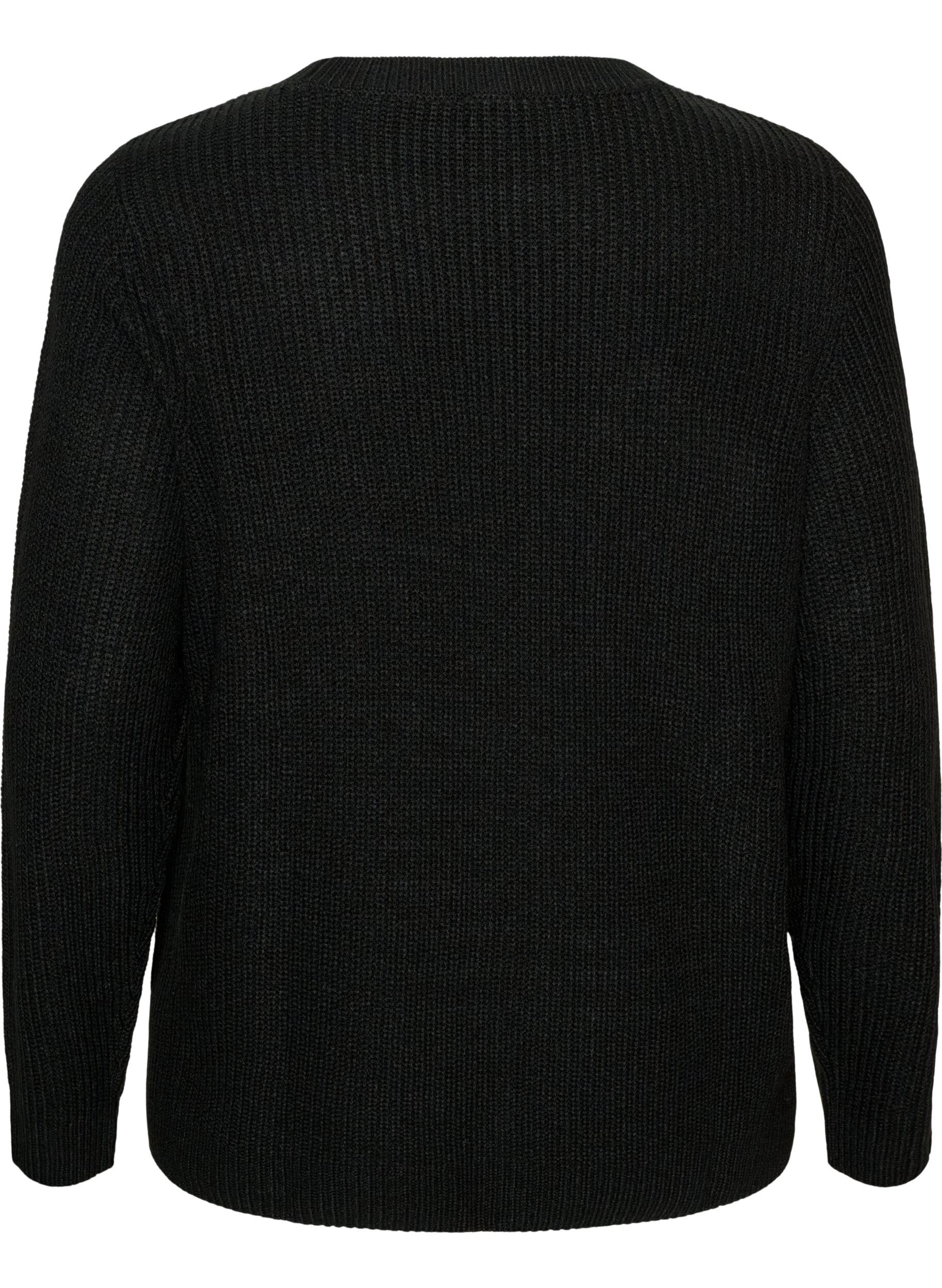 ZizziGebreide blouse met ribstructuur en knoopdetails, Zwart, Packshot image number 1
