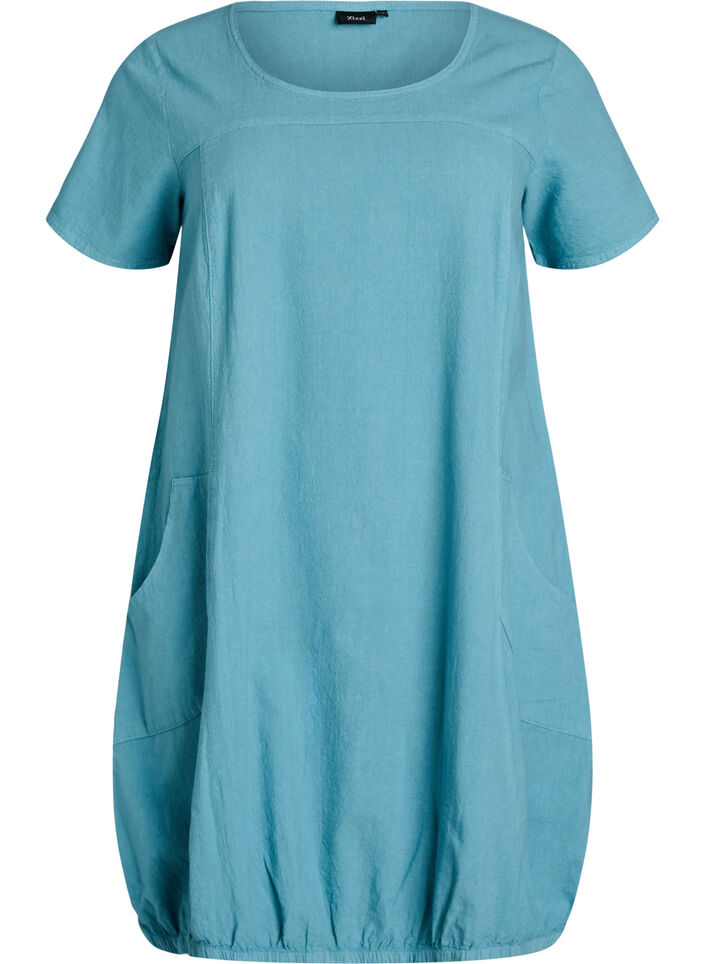 Katoenen jurk met korte mouwen, Blauw, Packshot image number 0