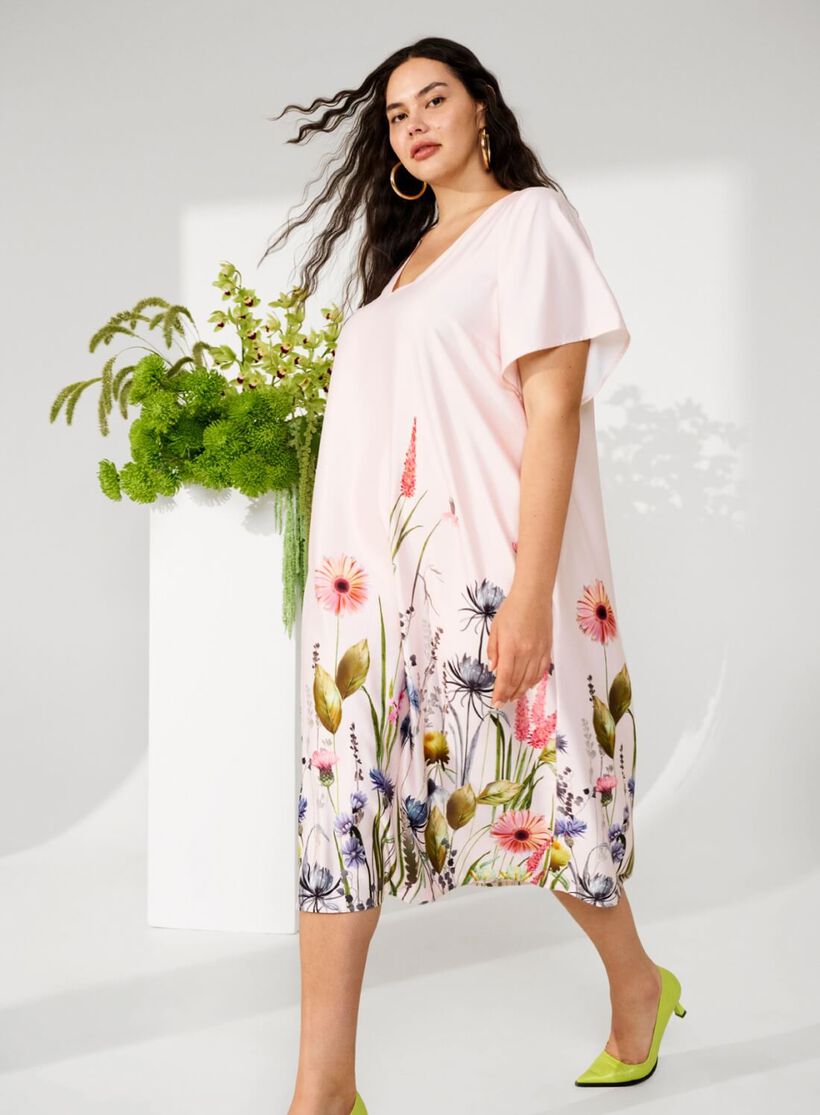 Midi-jurk met bloemendetails, , Model, 1
