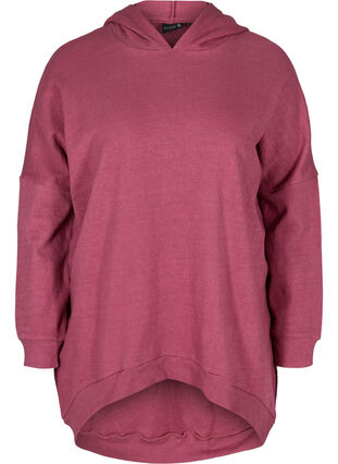 Cotton sweatshirt with hood and high-low effect, Violet Quartz, Packshot image number 0