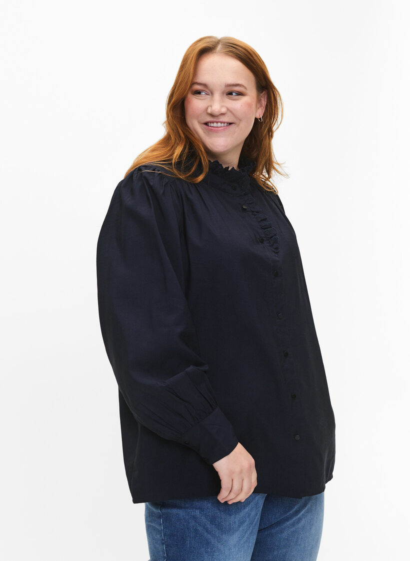 Visicoshirt Blouse met ruffles, Sky Captain, Model image number 0