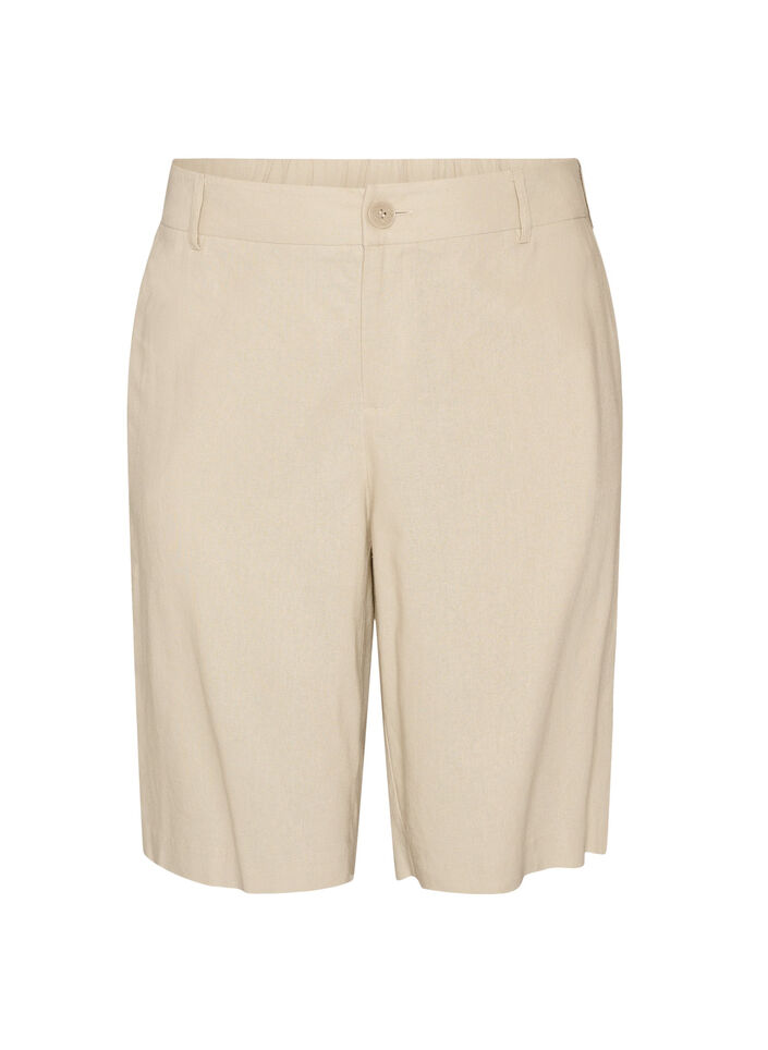 Bermuda shorts met hoge taille in linnen en viscose, Beige, Packshot image number 0
