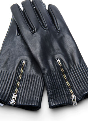 Leren handschoen met rits, Black, Packshot image number 2