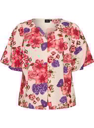 Katoenen shirt met korte mouwen en een V-hals, Rood