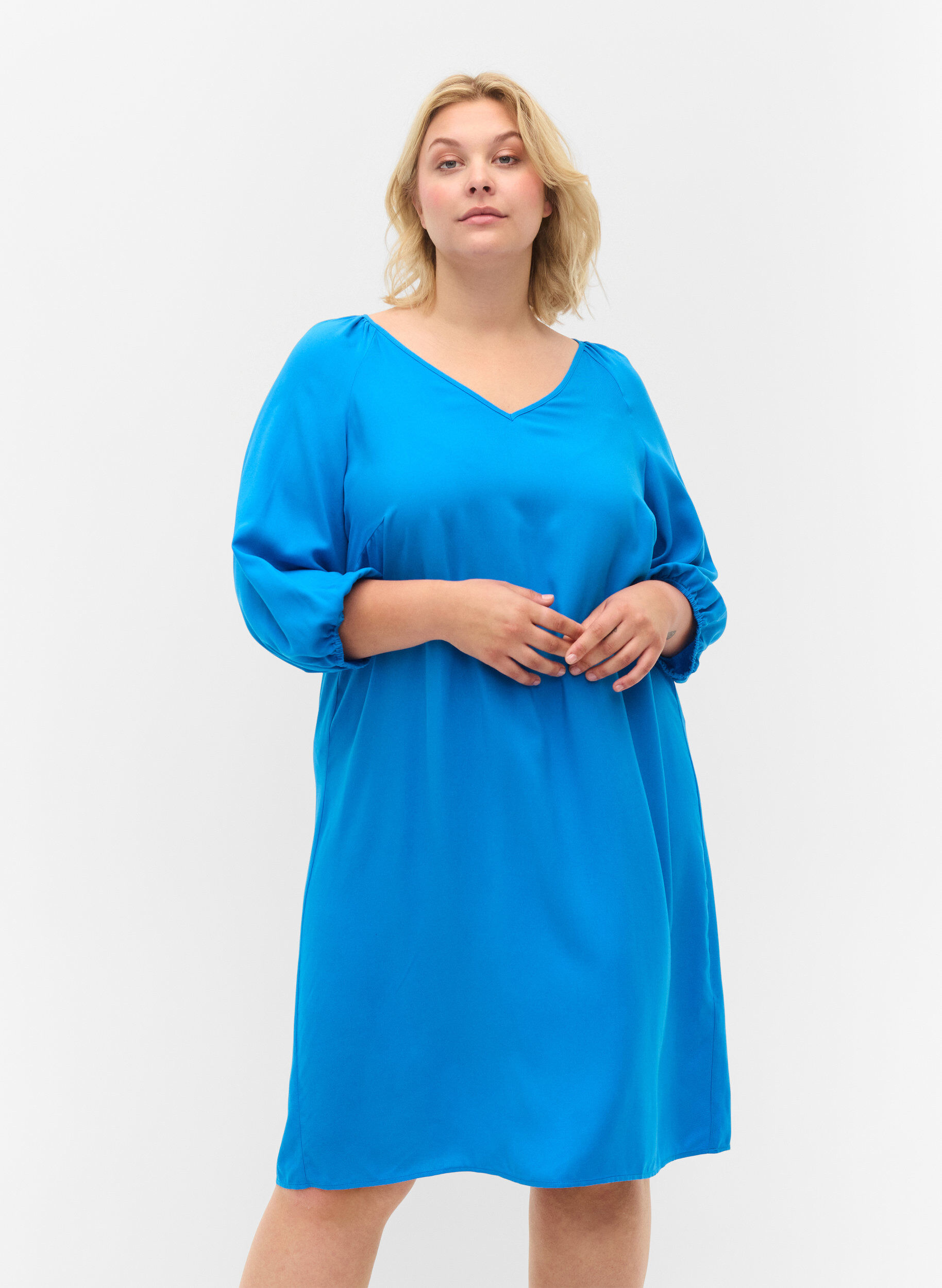 Zizzi Viscose jurk met v-hals , Indigo Bunting, Model image number 0