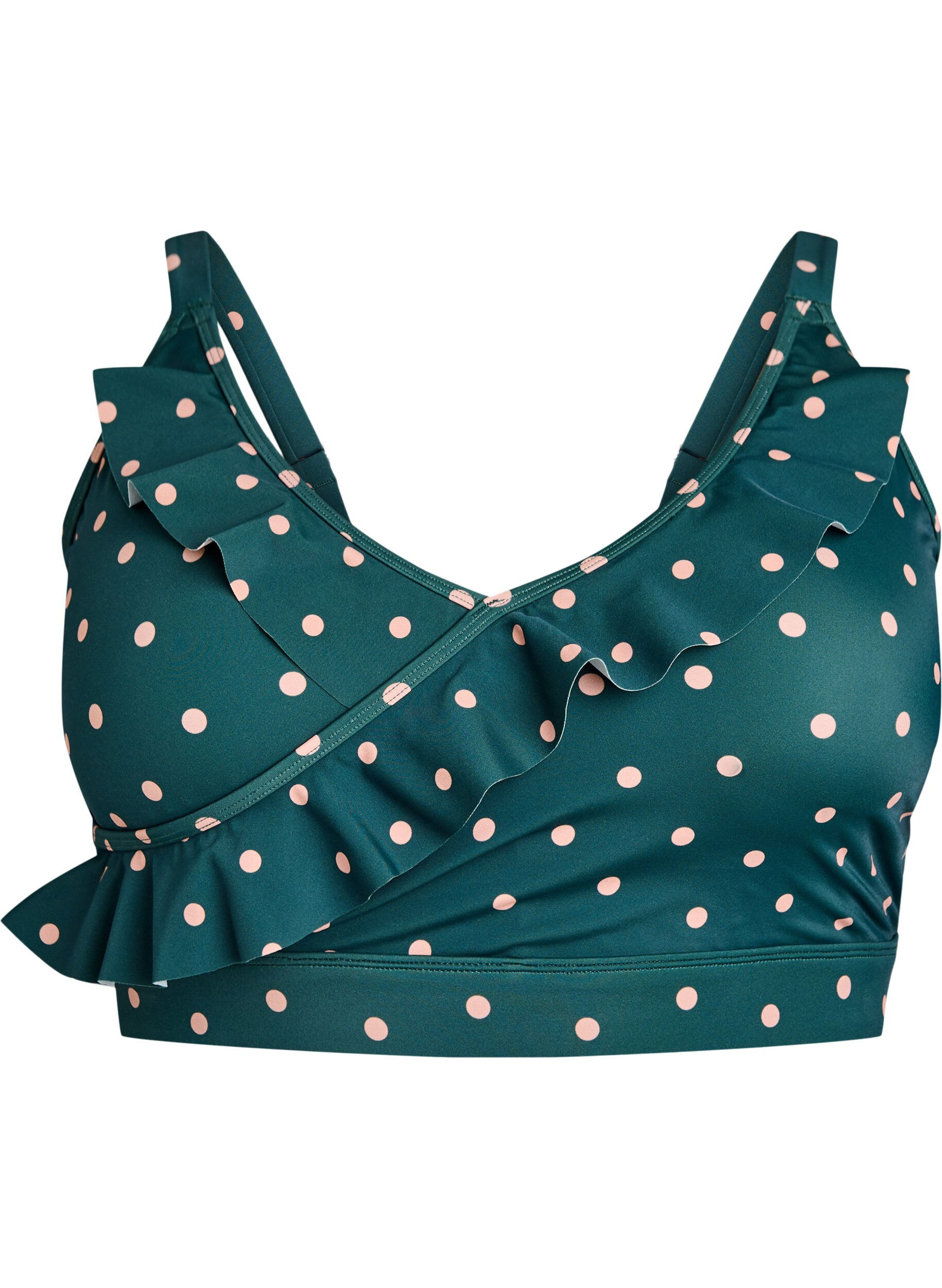 ZizziBikinitop met stippen en ruches, Groen, Packshot image number 0