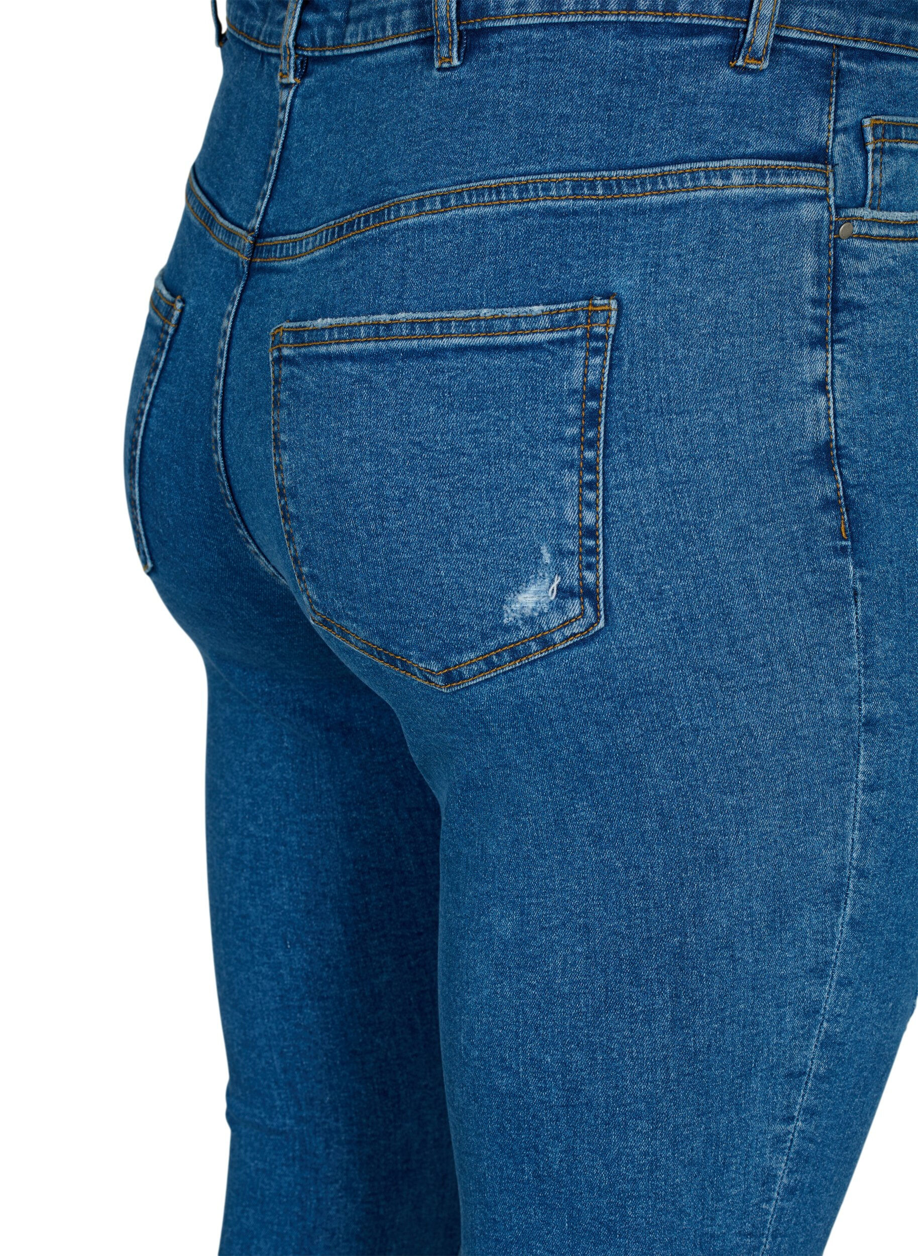 Zizzi Strakke jeans met slijtagedetails, Blue denim, Packshot image number 3