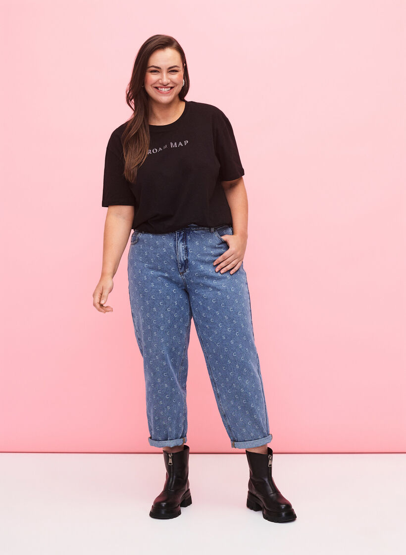 T-shirt in biologisch katoen met similistenen, Black, Model image number 2