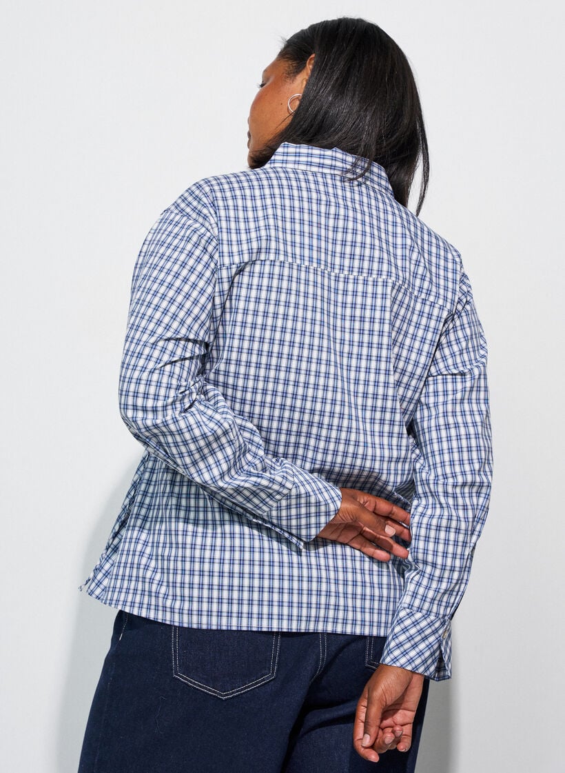 Losvallend geruit overhemd met strikceintuur, Blauw, Model image number 2