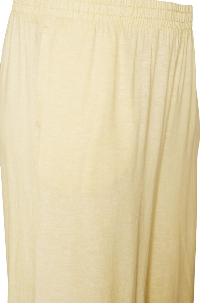 Wijde linnen en viscose broek, Geel, Packshot image number 2