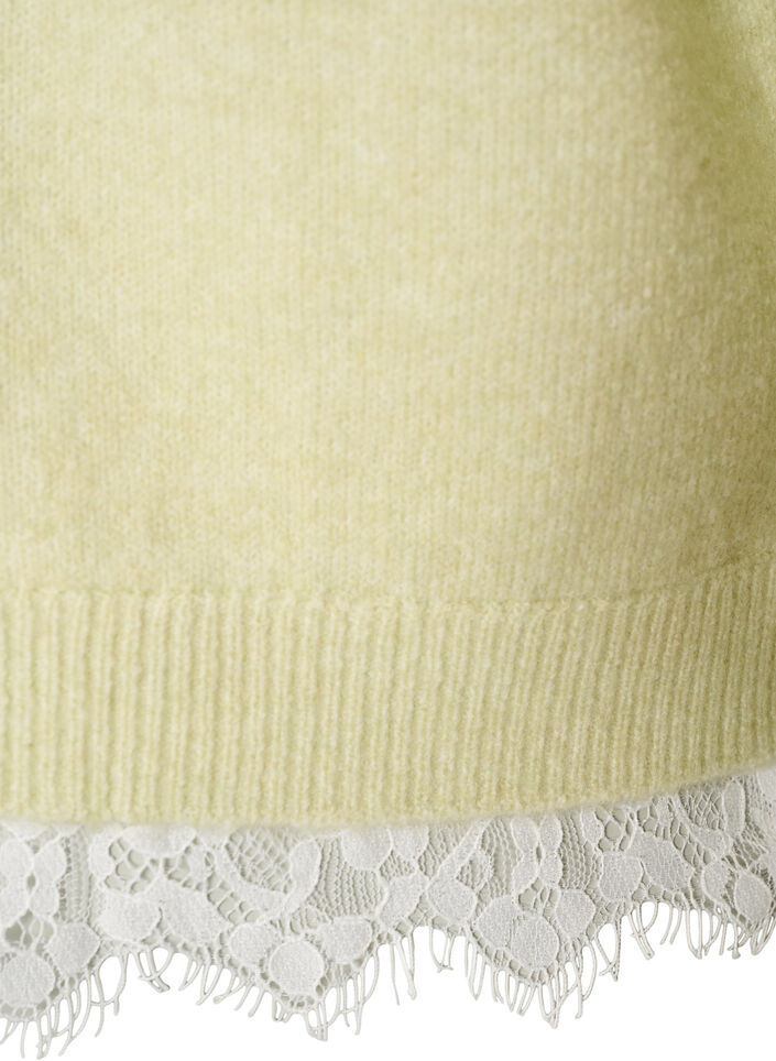 Gebreide blouse met kanten rand aan de zoom, Groen, Packshot image number 3