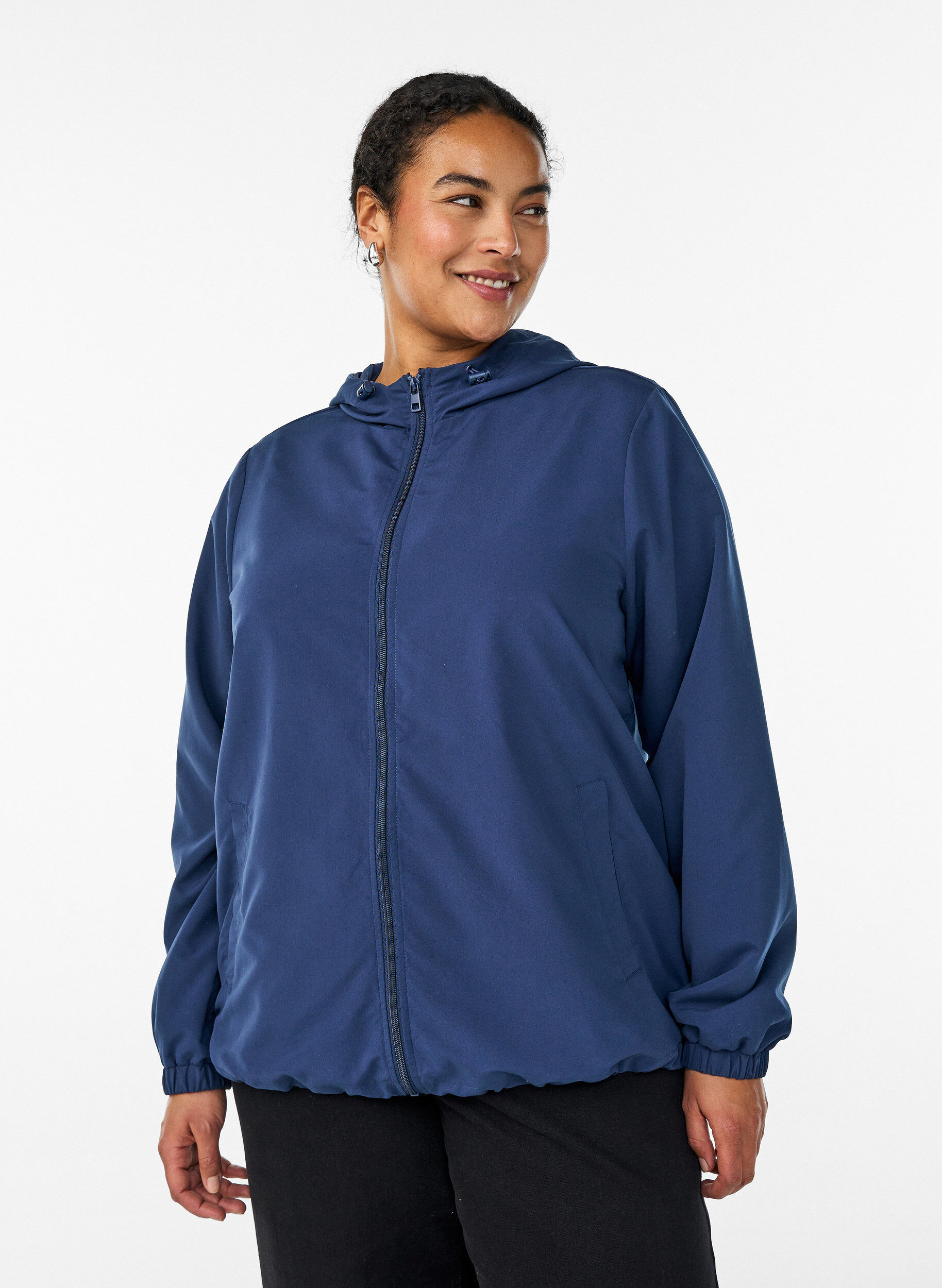 ZizziLichtgewicht jas met een capuchon en ritssluiting, Blauw, Model image number 0