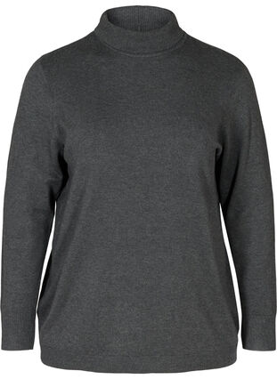 Gebreide blouse van viscose met hoge kraag, Dark Grey Melange, Packshot image number 0