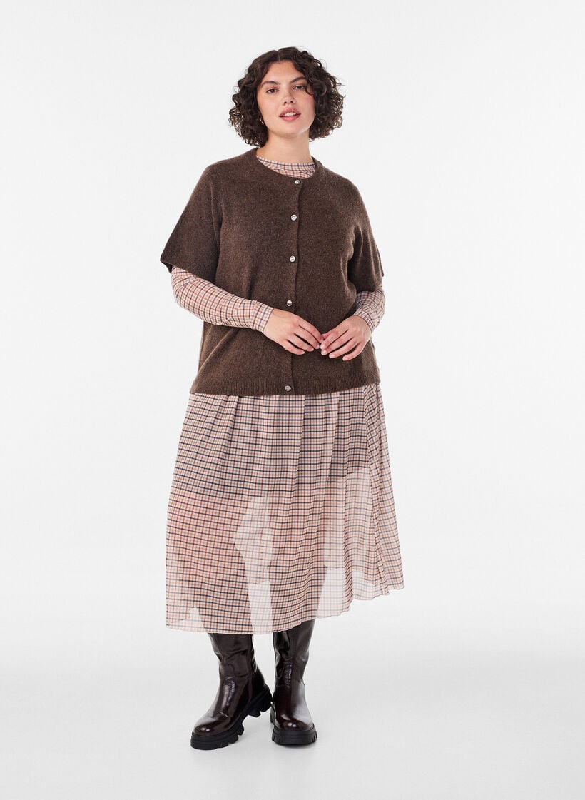 Gebreid vest met korte mouwen, Bruin, Model image number 1