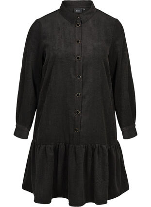 Korte jurk in fluweel met knopen, Black, Packshot image number 0