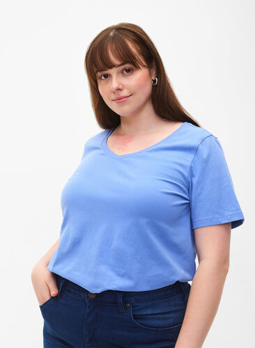Basic t-shirt in effen kleur met katoen, Blue Bonnet, Model image number 0
