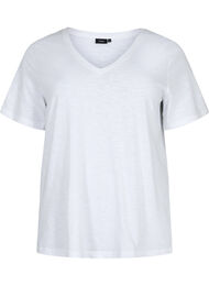 Basic t-shirt met korte mouwen en V-hals, Bright White