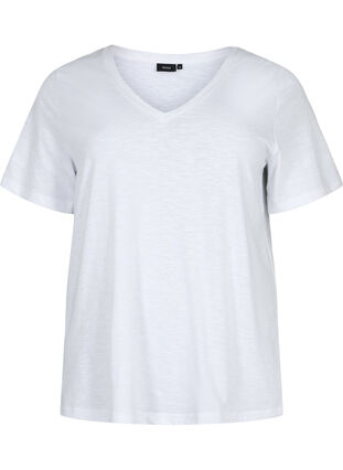 Basic t-shirt met korte mouwen en V-hals, Bright White, Packshot image number 0