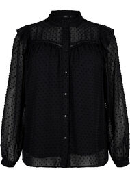 T-shirtblouse met ruches en een gestippelde textuur, Black