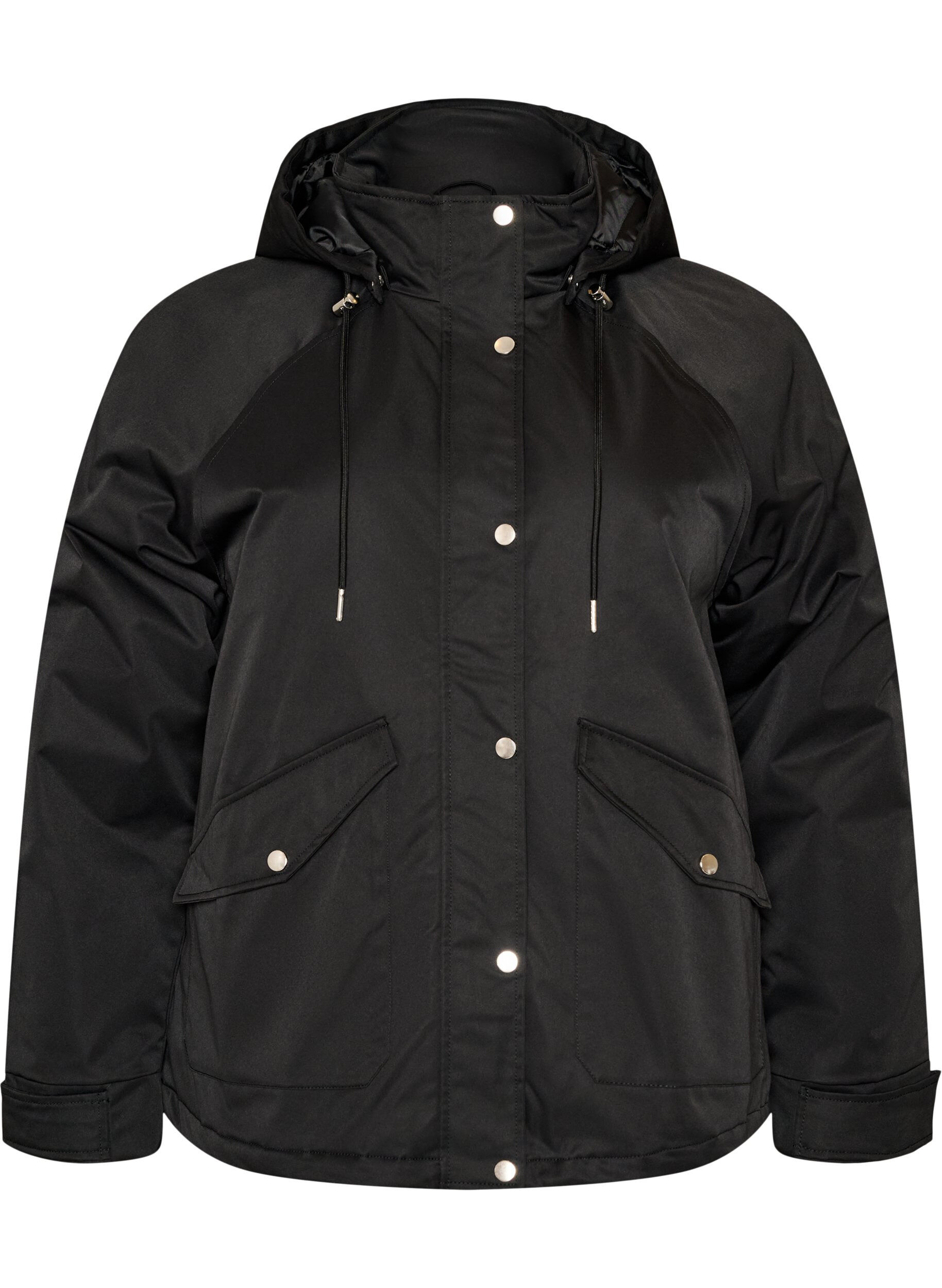 ZizziGewatteerde parka met afneembare capuchon, Zwart, Packshot image number 0