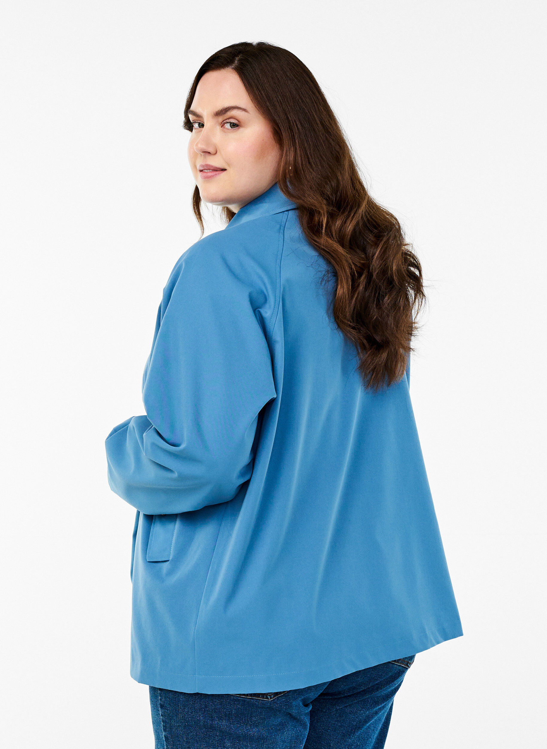 Zizzi Korte trenchcoat met zakken, Blauw, Model image number 2