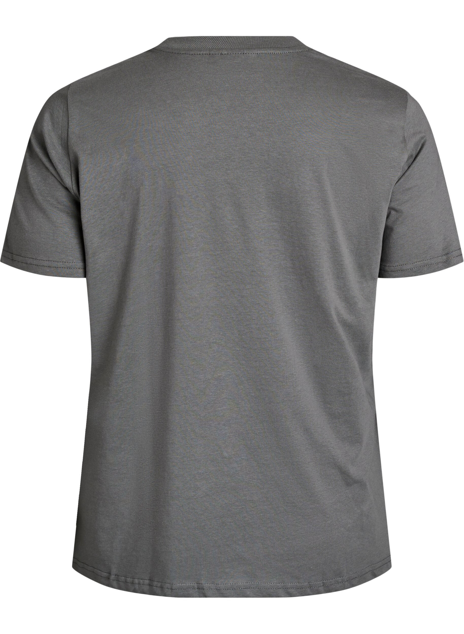 Zizzi Basic katoenen T-shirt met ronde hals, Grijs, Packshot image number 1