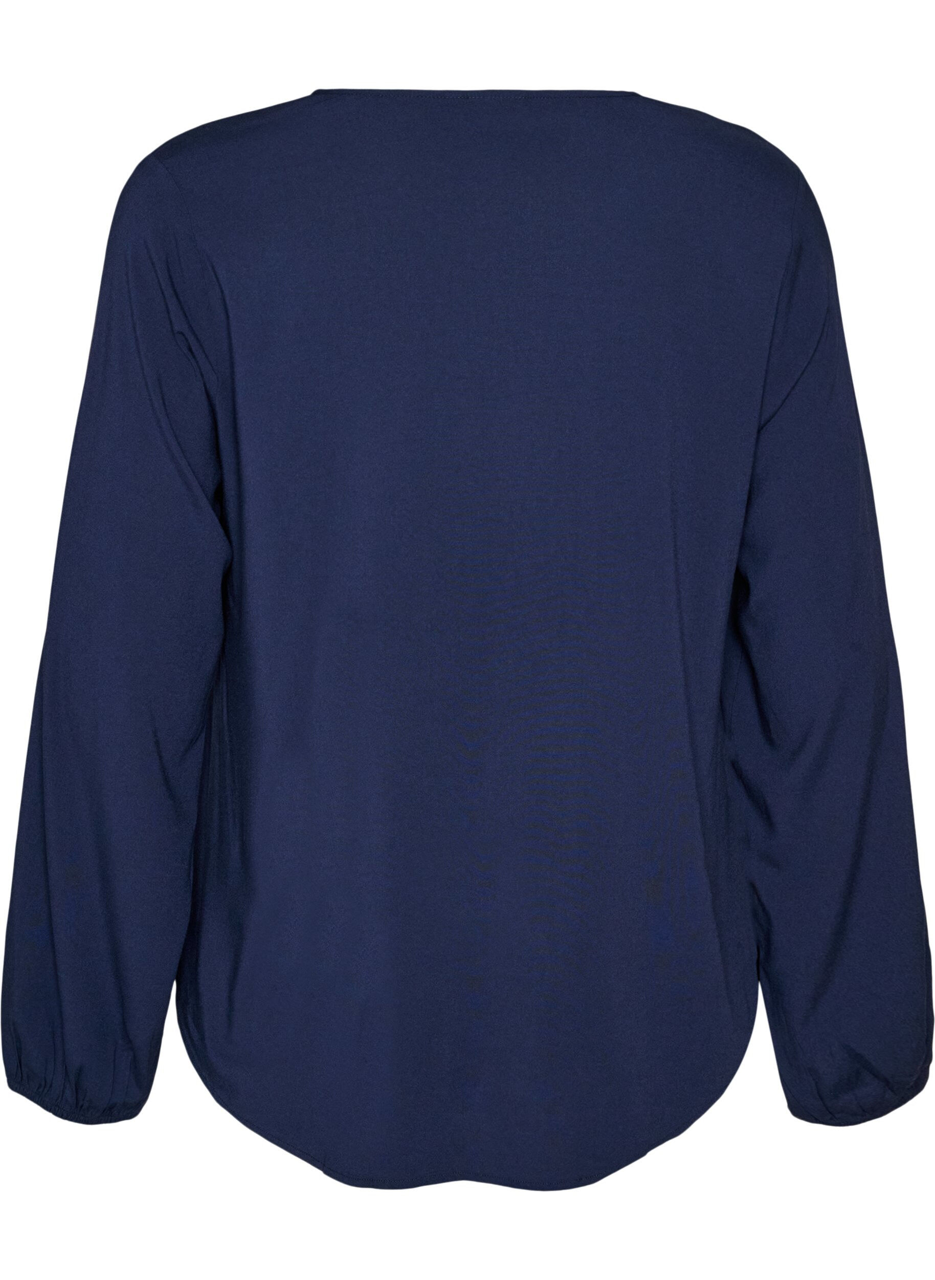 ZizziViscose blouse met V-hals en afgeronde zoom, Blauw, Packshot image number 1