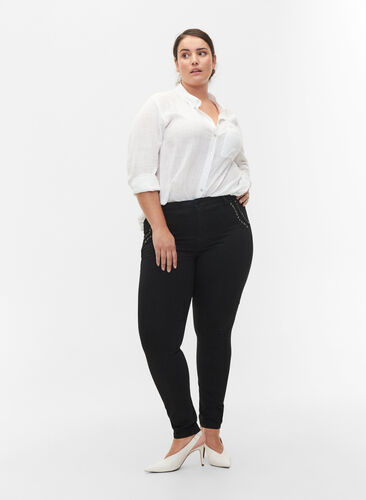Super slanke Amy jeans met stud detail, Black, Model image number 0