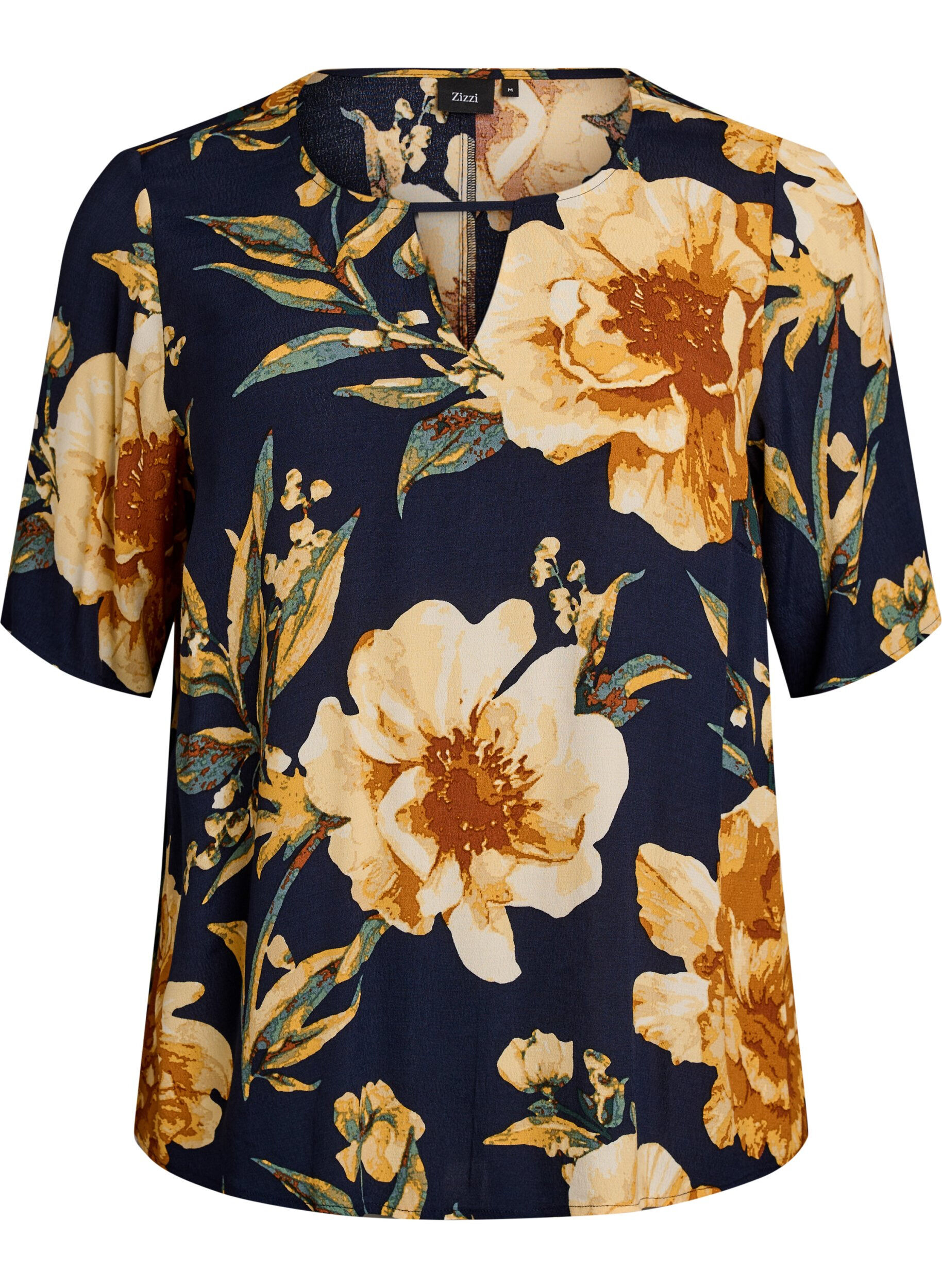 Zizzi Viscose blouse met korte mouwen met print, Blauw, Packshot image number 0