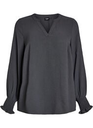 Blouse met smockmanchetten en V-hals, Grijs