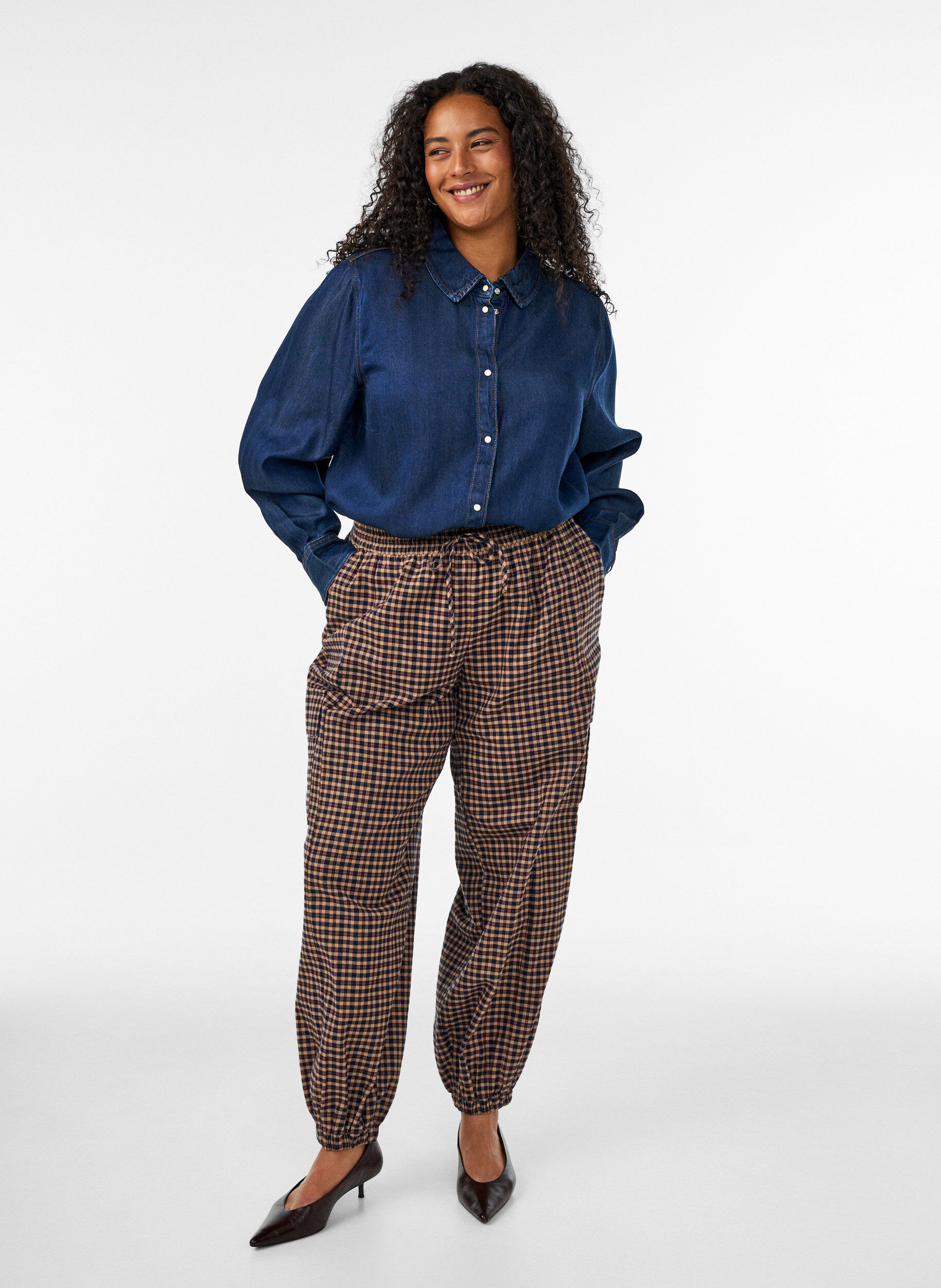 ZizziDenim blouse van lyocell met drukknopen, Blauw, Model image number 1