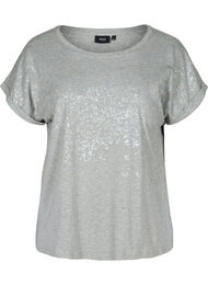 T-shirt met korte mouwen en ton-sur-ton print, Light Grey Melange