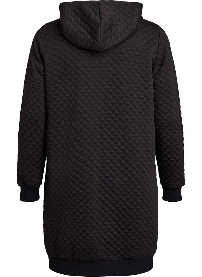 Lange gewatteerde hoodie met rits en zakken, Zwart, Packshot image number 1