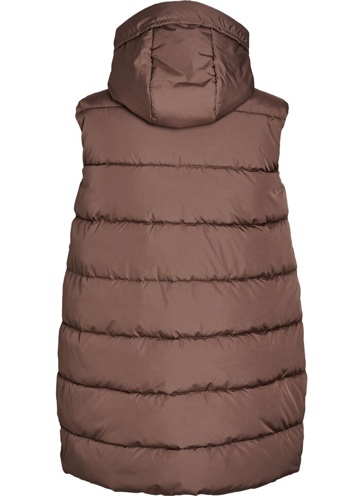Lange vest met capuchon en zakken, Bruin, Packshot image number 1