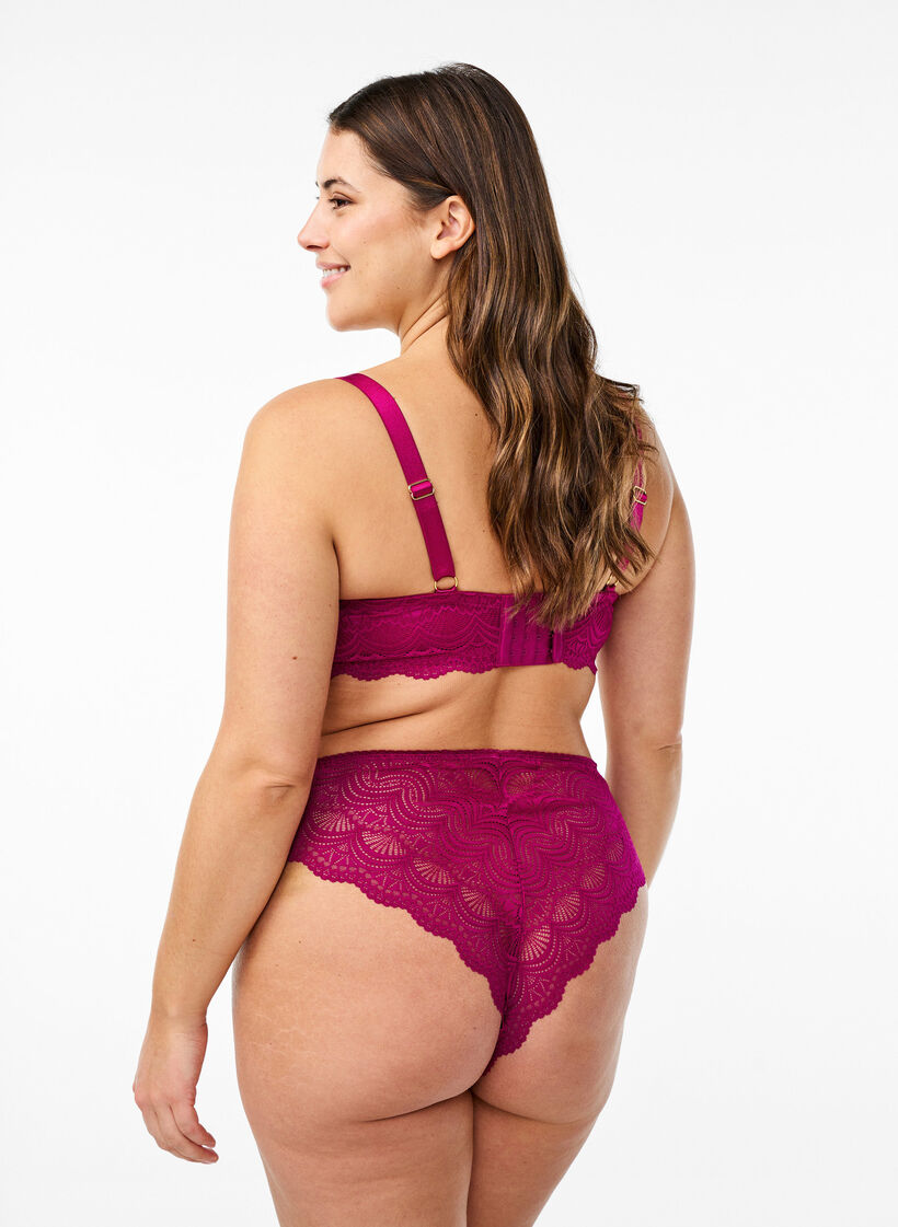 Microfiber Braziliaanse slip met kanten details, Boysenberry, Model image number 1