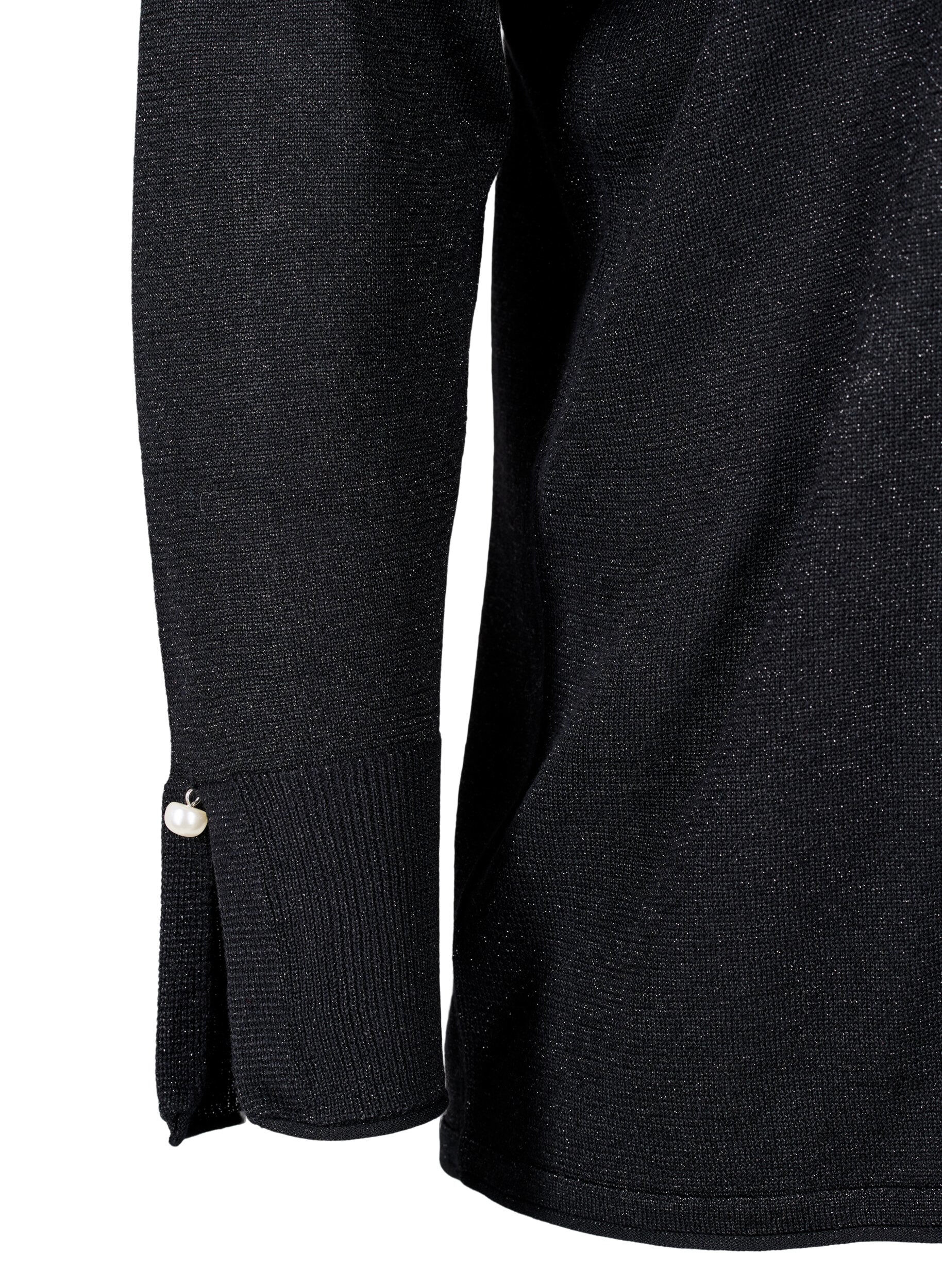 Zizzi Gebreide blouse van viscose met glitter, Black w. DTM Lurex, Packshot image number 3