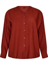 Blouse in linnen en viscose met V-hals, Rood