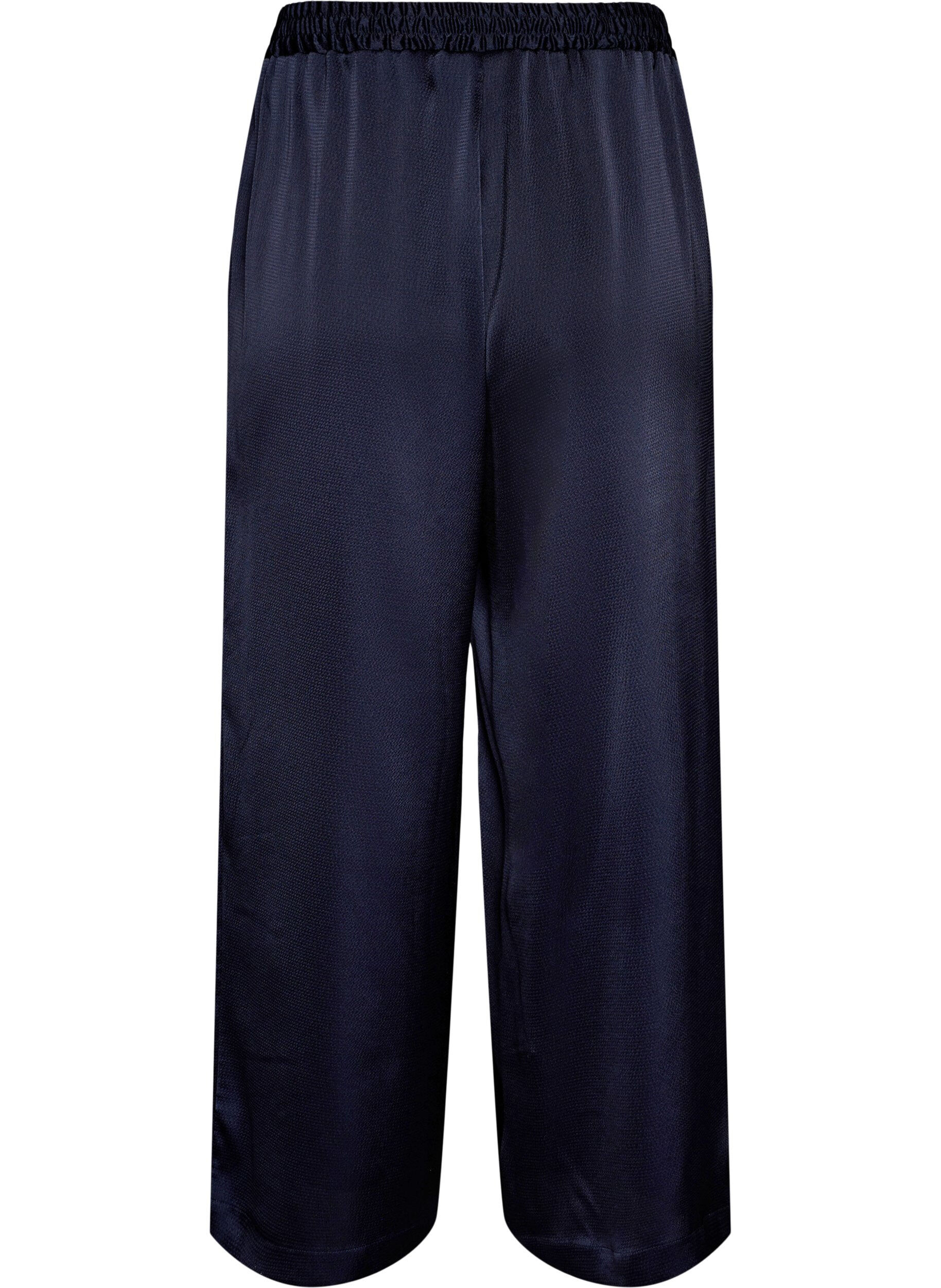 Zizzi Broek in satijnlook met wijde, rechte pijpen, Blauw, Packshot image number 1